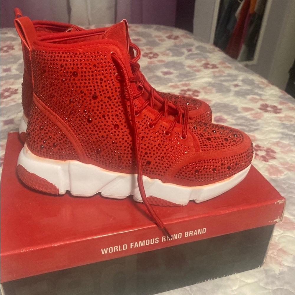 Red Rhinestone Ecko High-Top Sneakers